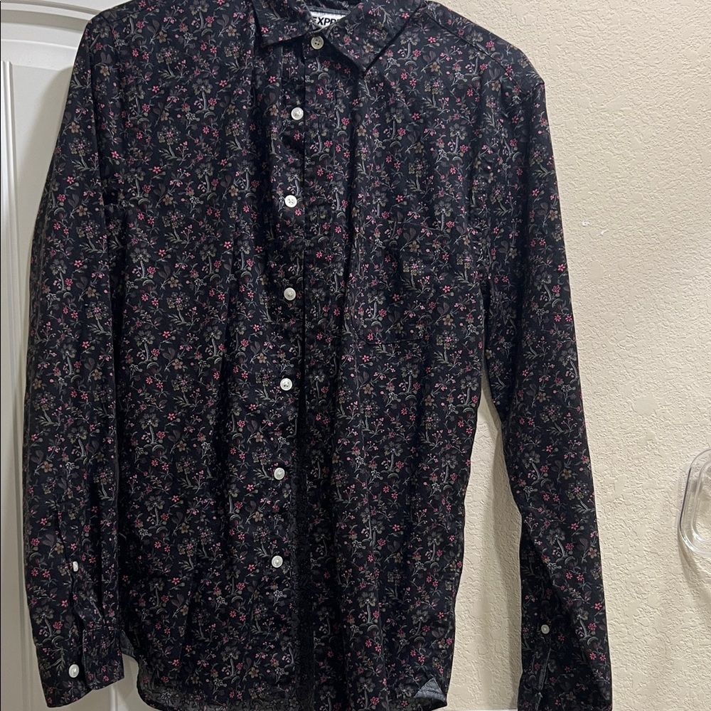 Express Black and Pink Floral Shirt